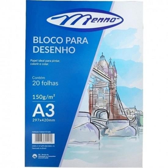 Bloco Canson A3 Branco 150grs. Com 20 Folhas Menno