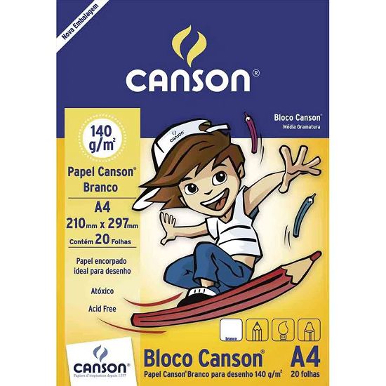 Bloco Canson A4 140grs. Branco Com 20 Folhas Canson