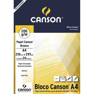 Bloco De Canson A4 200grs. Branco Com 20 Folhas Canson