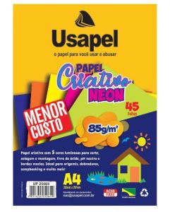 Bloco Criativo Neon A4 85g 5 Cores Com 45 Folhas 25064 Usapel