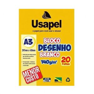 Bloco de Canson A3 Branco 140grs. Com 20 Folhas Usapel