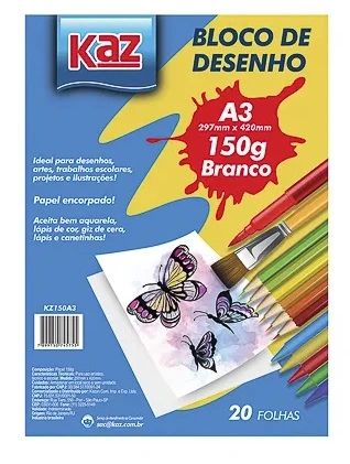 Bloco De Canson A3 Branco 150grs com 20 Folhas Kaz