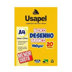 Bloco de Canson A4 Branco 140grs. Com 20 Folhas Usapel