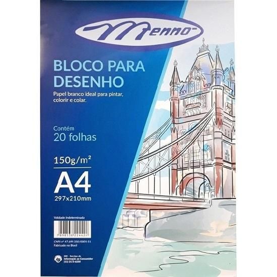 Bloco De Canson A4 Branco 150grs. Com 20 Folhas Menno