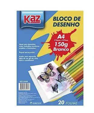 Bloco De Canson A4 Branco 150grs com 20 Folhas Kaz