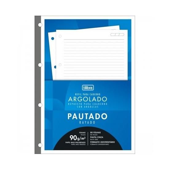 Bloco Para Fichário Universitário (Grande) Branco Pautado 80 Folhas Tilibra