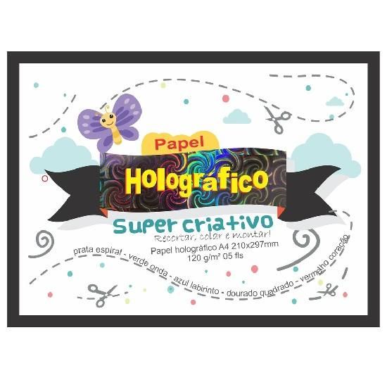 Bloco Holográfico A4 Com 5 Folhas 120g. Kit Super Criativo