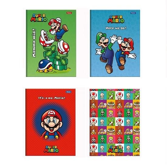 Caderno Brochura 1/4 (Pequeno) 80 Folhas Capa Dura Super Mario 4095072 Foroni - Envio de Capas Conforme Disponibilidade do Estoque