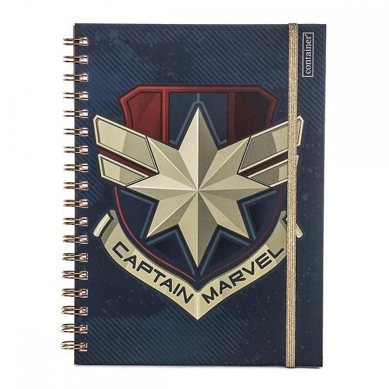 Caderno Bullet Journal Colegial (Médio) 80 Folhas Capa Dura Container Capitã Marvel Dmw