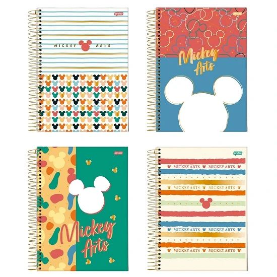 Caderno Espiral 1/4 (Pequeno) 80 Folhas Capa Dura Mickey Arts 77086-25 Jandaia - Envio de Capas Conforme Disponibilidade do Estoque