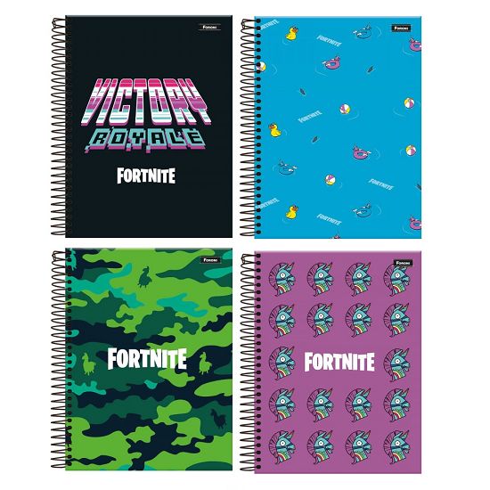 Caderno Espiral Universitário (Grande) 10 Matérias 200 Folhas Capa Dura Fortnite Foroni - Envio de Capas Conforme Disponibilidade do Estoque