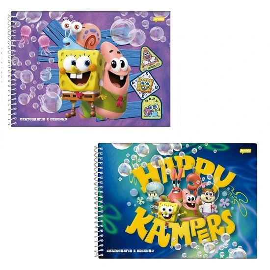 Caderno Espiral Cartografia 80 Folhas Capa Dura Bob Esponja 7703225 Jandaia - Envio de Capas Conforme Disponibilidade do Estoque