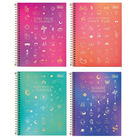 Caderno Espiral Colegial (Médio) 1 Matéria 80 Folhas Capa Dura Doodles Tilibra - Envio de Capas Conforme Disponibilidade do Estoque