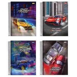 Caderno Espiral Universitário (Grande) 1 Matéria 80 Folhas Capa Dura Fast Race Jandaia - Envio de Capas Conforme Disponibilidade do Estoque