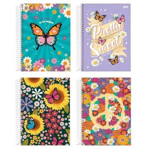 Caderno Espiral Universitário (Grande) 1 Matéria 80 Folhas Capa Dura Flower Power Jandaia - Envio de Capas Conforme Disponibilidade do Estoque