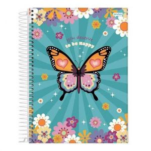 Caderno Espiral Universitário (Grande) 1 Matéria 80 Folhas Capa Dura Flower Power Jandaia - Envio de Capas Conforme Disponibilidade do Estoque