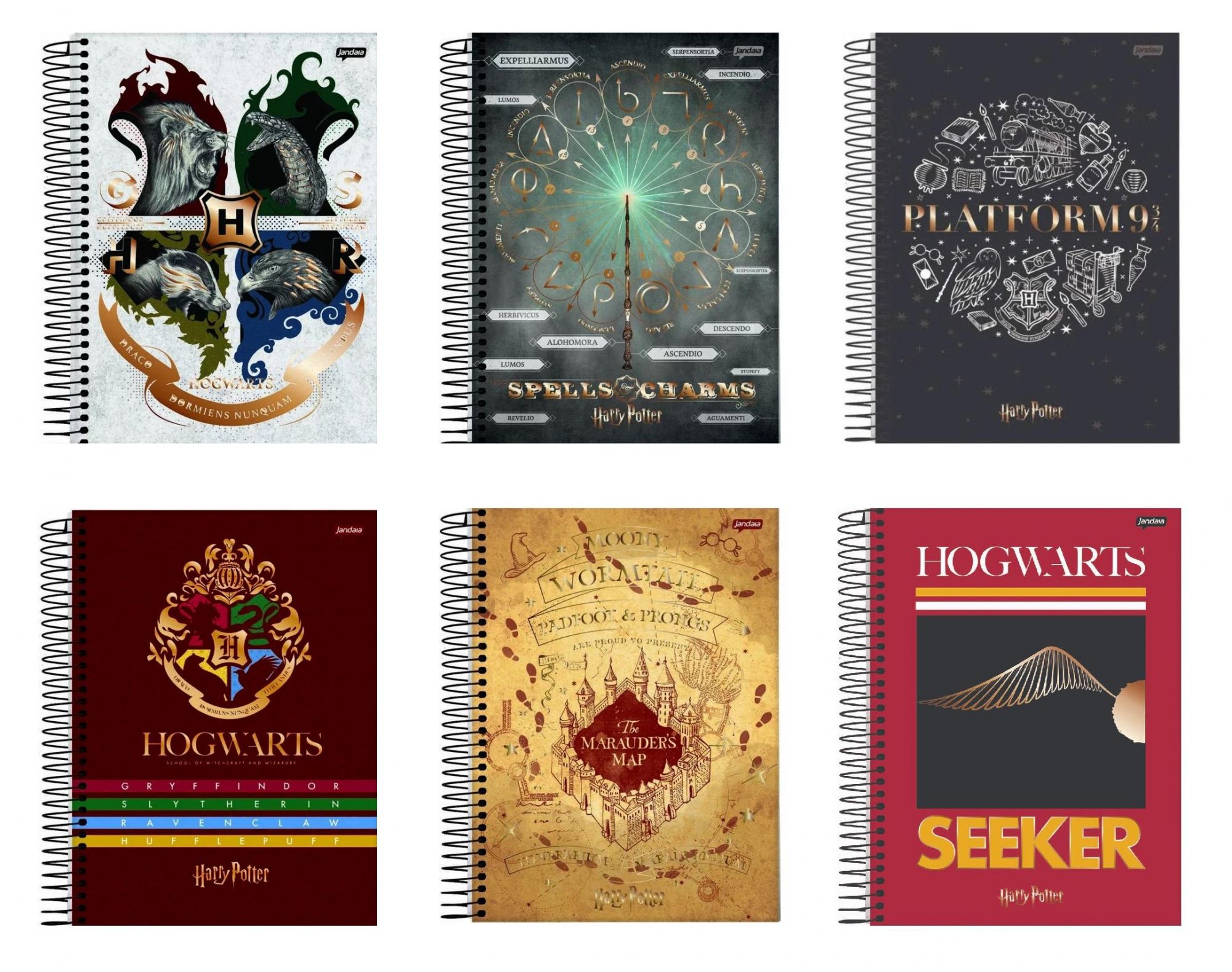 Caderno Espiral Universitário (Grande) 1 Matéria 96 Folhas Capa Dura Harry Potter Hogwarts Jandaia - Envio de Capas Conforme Disponibilidade do Estoque