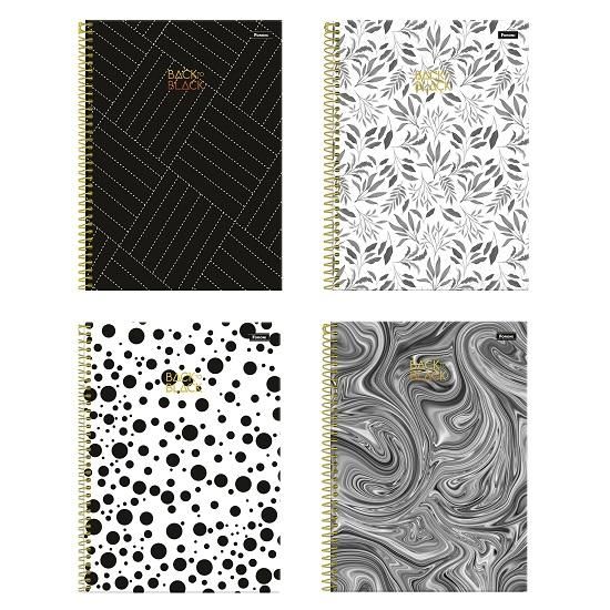 Caderno Espiral Universitário (Grande) 10 Matérias 160 Folhas Capa Dura Back To Black 3182052 Foroni - Envio de Capas Conforme Disponibilidade do Estoque