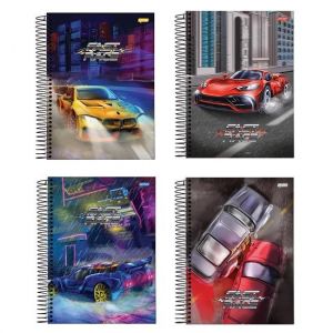 Caderno Espiral Universitário (Grande) 10 Matérias 160 Folhas Capa Dura Fast Race Jandaia - Envio de Capas Conforme Disponibilidade do Estoque