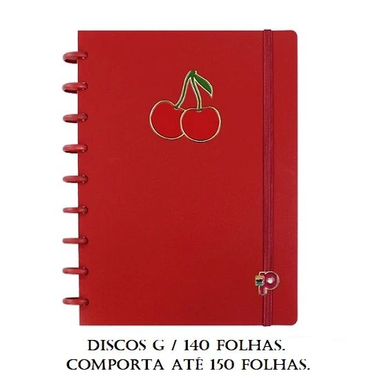 Caderno Médio ChocoCherry Disco G Cereja 140 Folhas Pop Disc