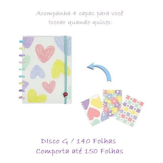 Caderno Médio Decor Disco G Flores e Amores 140 Folhas Pop Disc