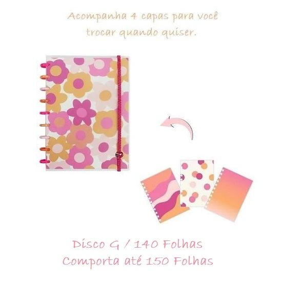 Caderno Médio Decor Disco G Primavera 140 Folhas Pop Disc