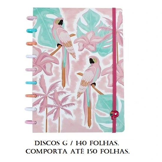 Caderno Médio Tropical Disco G Arara 140 Folhas Pop Disc