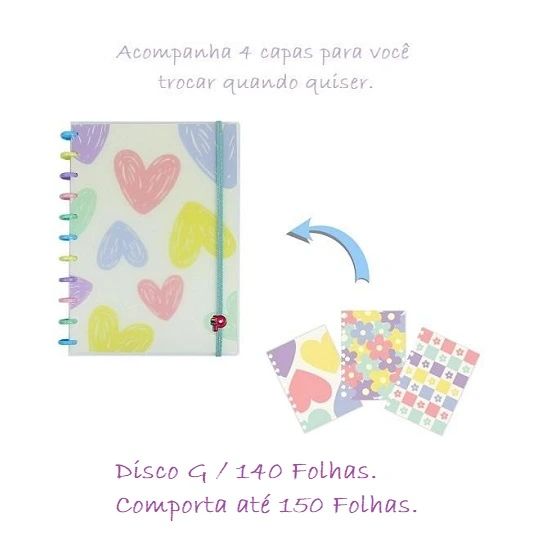 Caderno Universitário (Grande) Decor Disco G Flores e Amores 140 Folhas Pop Disc