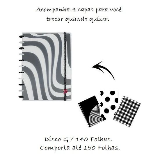 Caderno Universitário (Grande) Decor Disco G Preto e Branco 140 Folhas Pop Disc