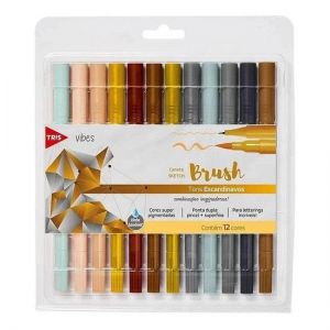 Caneta Brush 12 Cores Escandinavos Sketch Boho 607207 Tris