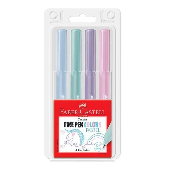 Caneta Fine Pen Tons Pastéis Com 4 Unidades Faber Castell