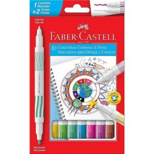 Caneta Hidrográfica 10 Cores Ponta Dupla 15011DUO Faber Castell