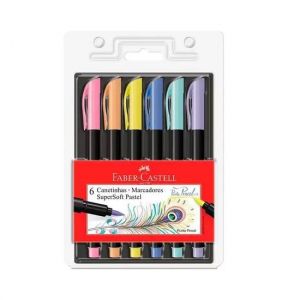 Caneta Hidrográfica 6 Cores Supersoft Brush Pastel Faber Castell