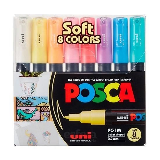 Caneta Posca PC-1M Com 8 Cores Pastel Uni