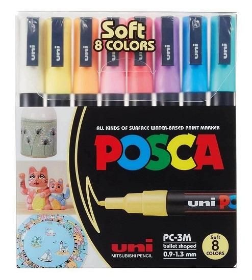 Caneta Posca PC-3M Com 8 Cores Pastel Uni