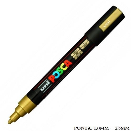 Caneta Uni Posca PC 5M 2.5mm. Metálica Ouro