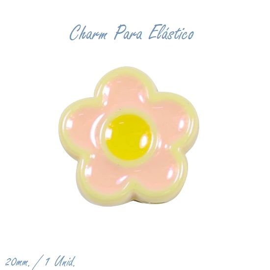 Charm Para Elástico Perolado Rosa e Amarelo Com 1 Unidade Pop Disc