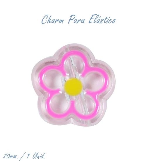 Charm Para Elástico Transparente Rosa Escuro Com 1 Unidade Pop Disc