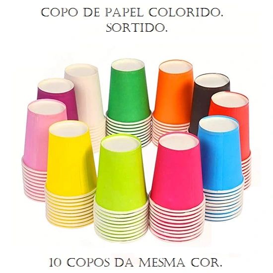 Copo De Papel Colorido Com 10 Unidades - Envio da Cores Conforme Disponibilidade do Estoque