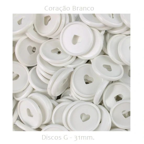 Discos Decorados G 31mm. Coração Branco Com 12 Unidades Pop Disc