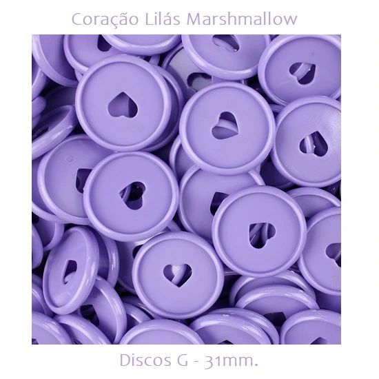 Discos Decorados G 31mm. Coração Lilás Marshmallow Com 12 Unidades Pop Disc