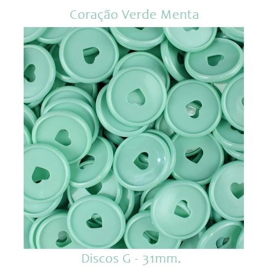 Discos Decorados G 31mm. Coração Verde Menta Com 12 Unidades Pop Disc