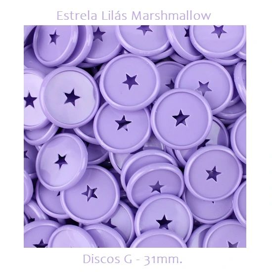 Discos Decorados G 31mm. Estrela Lilás Marshmallow Com 12 Unidades Pop Disc