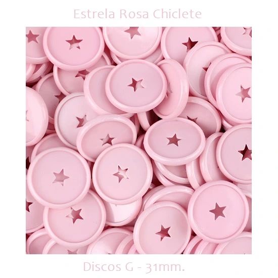 Discos Decorados G 31mm. Estrela Rosa Chiclete Com 12 Unidades Pop Disc