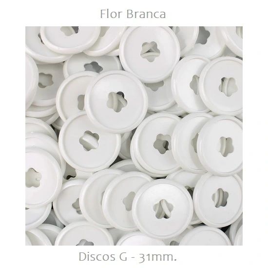 Discos Decorados G 31mm. Flor Branco Com 12 Unidades Pop Disc