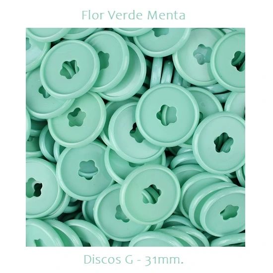 Discos Decorados G 31mm. Flor Verde Menta Com 12 Unidades Pop Disc