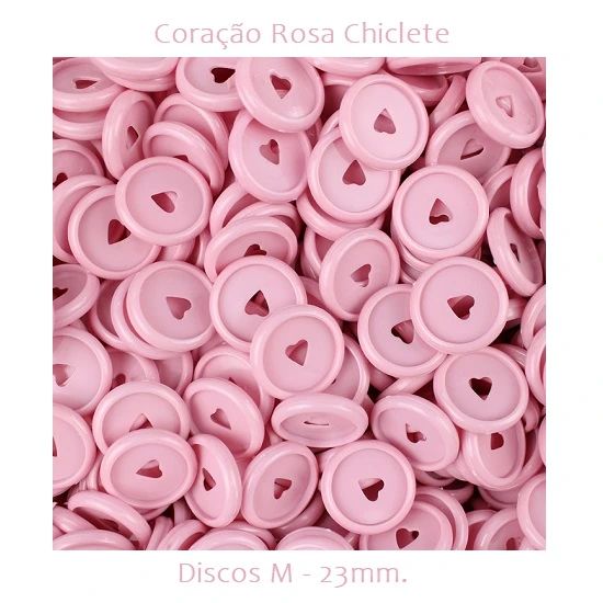 Discos Decorados M 23mm. Coração Rosa Chiclete Com 12 Unidades Pop Disc