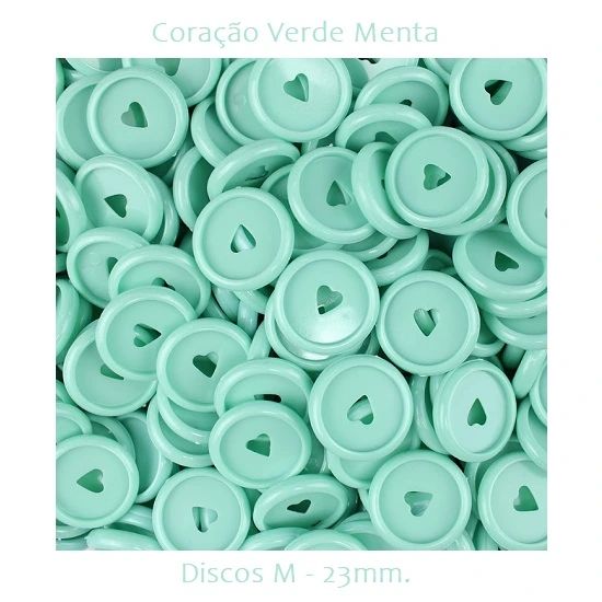 Discos Decorados M 23mm. Coração Verde Menta Com 12 Unidades Pop Disc