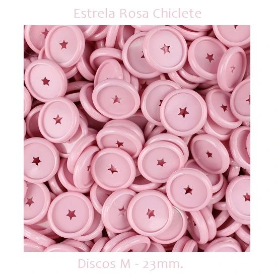 Discos Decorados M 23mm. Estrela Rosa Chiclete Com 12 Unidades Pop Disc