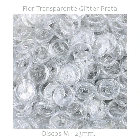 Discos Decorados M 23mm. Flor Transparente Glitter Prata Com 12 Unidades Pop Disc